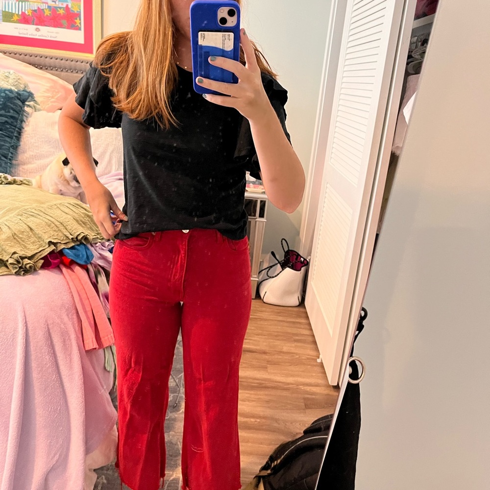 wide leg zara jeans RED